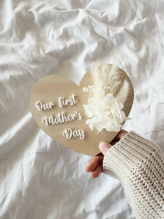'Our First Mother's Day' dried floral heart plaque